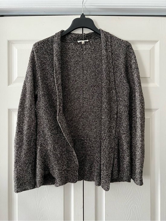 Eileen Fisher Sweaters - EUC — Eileen Fisher 100% Linen Open-Front Cardigan - Charcoal Gray Speckled